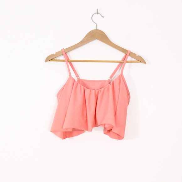 Women's Bikini Swimsuit Falbala Ruffled Bathing Suit Coral Top - Picture 2 of 6